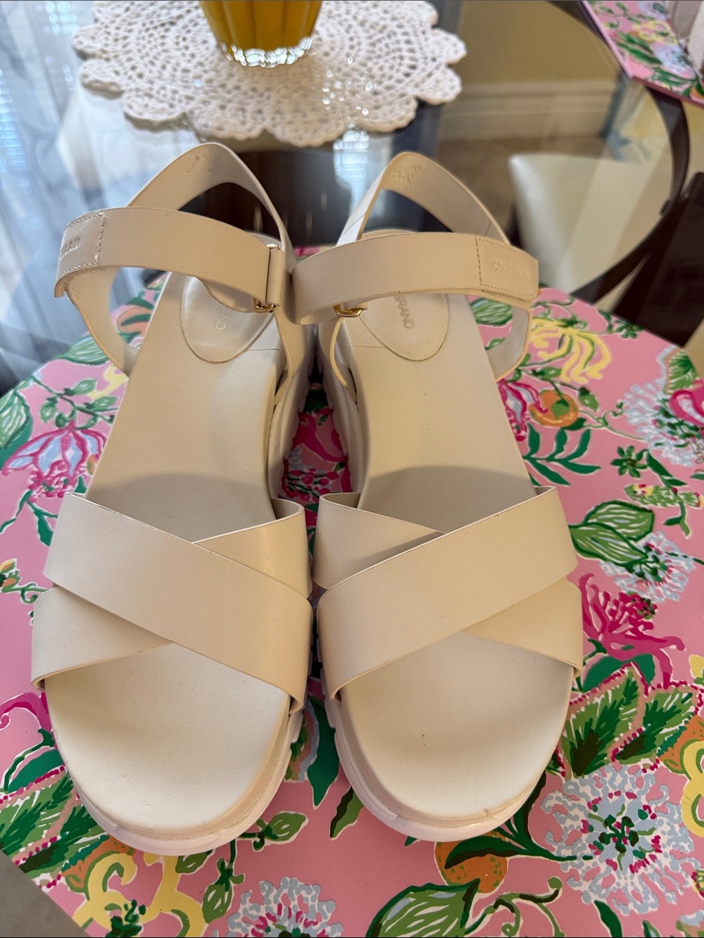 Cole Haan White Platform Slingback Sandals